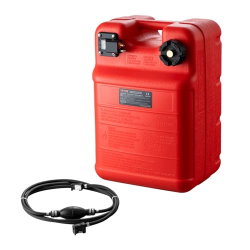 VEVOR Marine Tank, 6.34-Gallon/24-L Portable Tank with 9.8ft Hose, Gauge for Outboard Engine, Yacht, Fishing, Deck Boat, Red