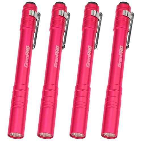 Pen Lights for Nurses LED Penlight, Aluminum Pocket Flashlight, Small Pocket Flashlight 2AAA Batteries Include, 4 Pack Emergency Handheld Penlight Pink Red