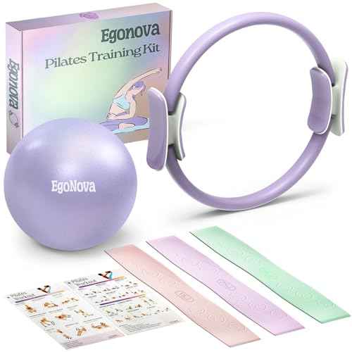 Pilates Ring Set: 14-Inch Magic Circle with Dual Padded Handles, Pilates Mini Ball, and Resistance Bands (15, 25, 35 lbs) for Strength, Flexibility, Stability, and Body Toning