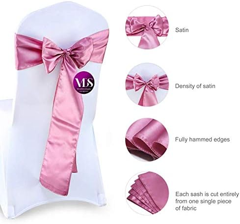 VDS Satin Chair Sashes Chair Cover Back Tie Sateen Bows Ribbon for Wedding Birthday Graduation Engagement Ceremony Event Party Banquet Venue Hotel All Dining Chair Decoration (250PC) (Dusty Pink)