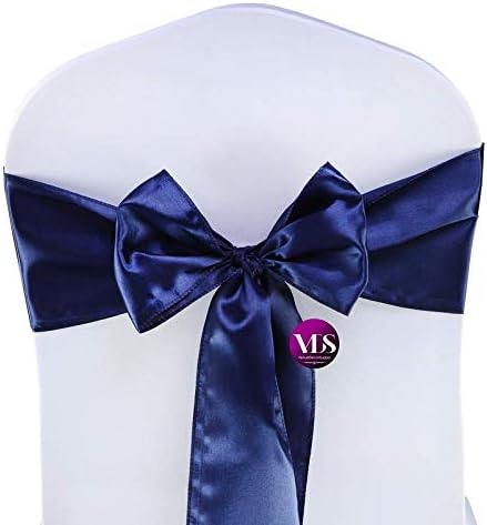 VDS Satin Chair Sashes Chair Cover Back Tie Sateen Bows Ribbon for Wedding Birthday Graduation Engagement Ceremony Event Party Banquet Venue Hotel All Dining Chair Decoration (300PC) (Navy Blue)