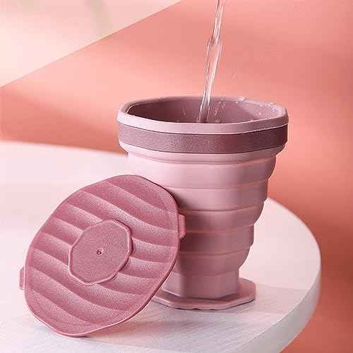 Pack of 2 foldable silicone cups, foldable travel cups with plastic lids, reusable portable cup set suitable for camping and hiking