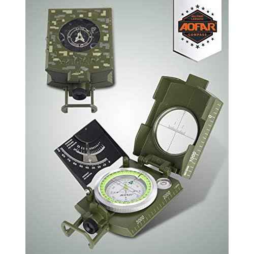 AOFAR AF-4074 Military Compass for Hiking,Lensatic Sighting Waterproof,Durable,Inclinometer for Camping,Boy Scount,Geology Activities Boating