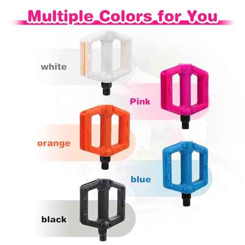 Bike Pedals 1/2 inch Non-Slip Plastic Pedal with Reflective Strips Waterproof Flat Pedal for Kids Bike BMX Bike