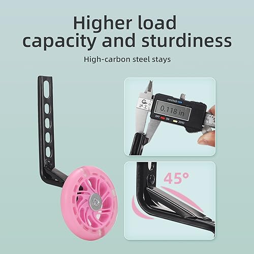 Training Wheels for Bike,Compatible for Bikes of 12/14/16/18/20 Inch,Flash Mute Wheel,1 Pair,PINK