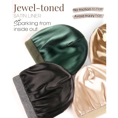 FURTALK 2 Pack Satin Lined Beanie for Men Women Acrylic Winter Hats Warm Silky Skull Cap