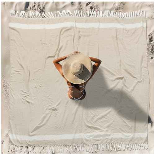 Oversized Turkish Beach Towel Blanket XXL Cotton Sandproof Towels Boho Woven Extra Large Big Sand Free Giant Throw Blankets Huge Quilt XL Picnic Camping Necessities Cloud For Adult Gifts Beige