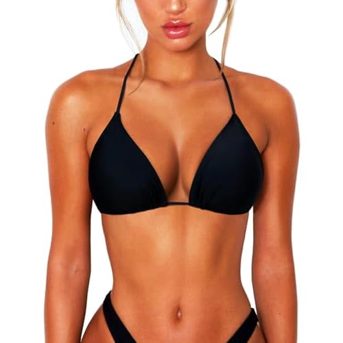 OZICERD String Bikini Tops for Women Bathing Suit Swim Tops Sexy Triangle Bikini Top Black