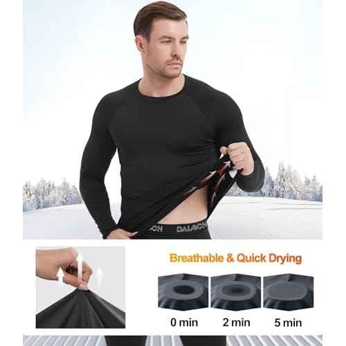 Dalavch 5 Pack Thermal Compression Shirts for Men Long Sleeve Running Gear Undershirt Base Layer for Winter Cold Weather