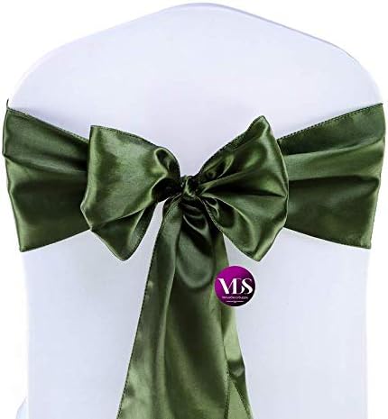 VDS Satin Chair Sashes Chair Cover Back Tie Sateen Bows Ribbon for Wedding Birthday Graduation Engagement Ceremony Event Party Banquet Venue Hotel All Dining Chair Decoration (125PC) (Olive Green)