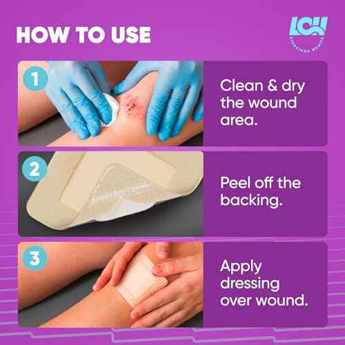 5 CT Silicone Foam Dressing 2x2 - Adhesive Silicone Bandages for Wounds and Pressure Sores - Sterile Square Bandages 2x2 for Injury and Wound Care