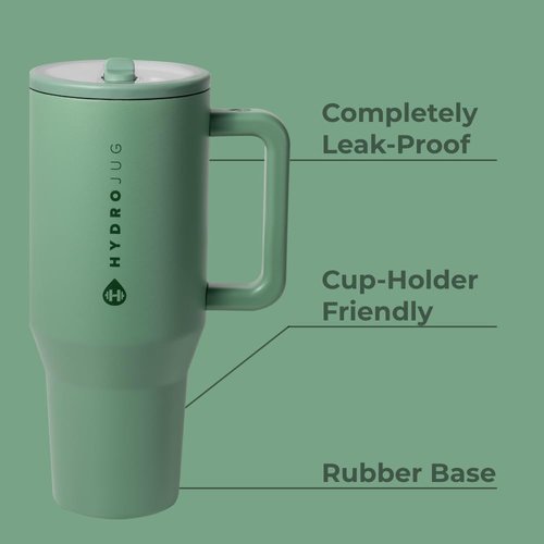 HydroJug Traveler - 32 oz Insulated Water Bottle with Handle & Flip Straw - Leak Resistant, Sage