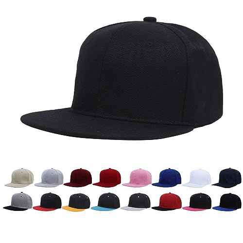 Boolavard Classic Snapback Hat Cap Hip Hop Style Flat Bill Blank Solid Color Adjustable Size