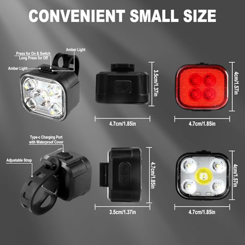 KunHe Bike Lights for Night Riding USB Rechargeable Bike Lights Front and Rear 8+12 Modes Bike Light Set Bicycle Lights Headlight and Taillight Easy to Install