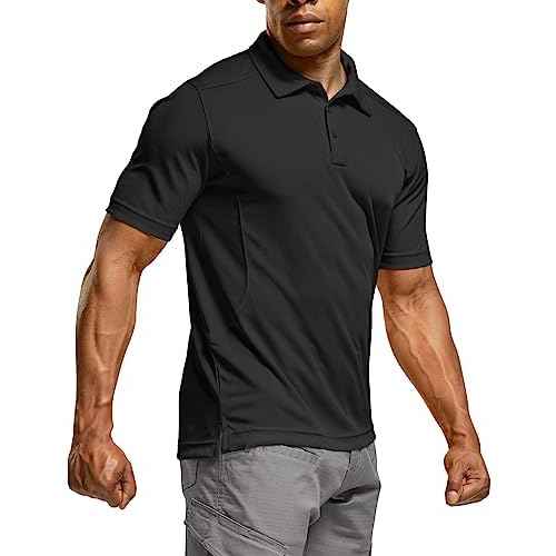 CQR Men's Polo Shirts, Tactical Short Sleeve Golf Performance Shirts, Lightweight Dry Fit UPF 50+ Pique