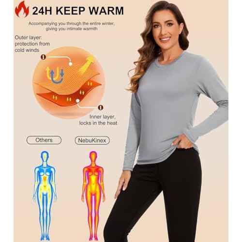 5 Pack Long Sleeve Thermal Shirts for Women Ultra Soft Fleece-Lined Crew Neck Workout Baselayer Tops