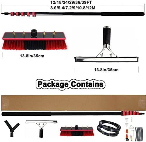 4M-12M Window Cleaning Kit, Telescopic Water Fed Pole with Squeegee & Brush, Extendable Roof & Glass Cleaner, Ideal for Solar Panel & Outdoor Use