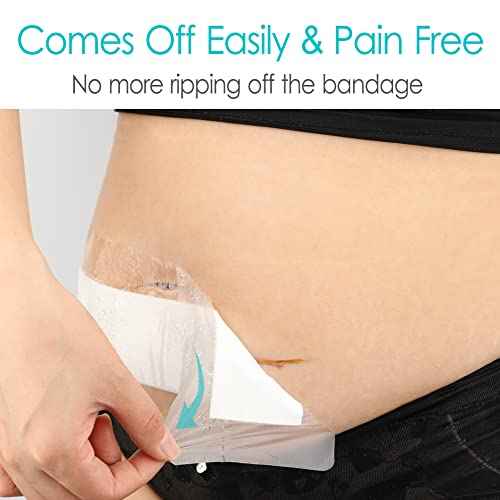 Waterproof Knee Replacement Surgery Bandage | 4x8 Inch Shower Protector Island Dressing Pad Bordered Gauze | Hip Surgery Recovery Large Wounds Incision Cover with Adhesive Border (Pack of 14)