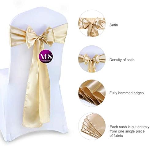 VDS Satin Chair Sashes Chair Cover Back Tie Sateen Bows Ribbon for Wedding Birthday Graduation Engagement Ceremony Event Party Banquet Venue Hotel All Dining Chair Decoration (125PC) (Champagne)
