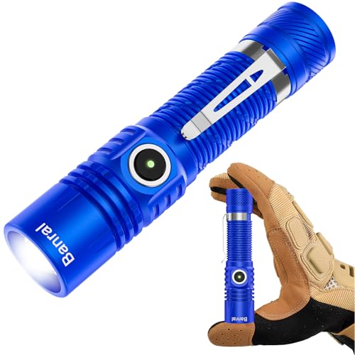 Rechargeable Tactical Flashlights, High Lumens Small Mini USB-C LED Flashlight, Compact EDC Flash Light, 4 Modes&Memory Function, Waterproof Pocket Lights for Home,Camping,Emergency (1, Blue)