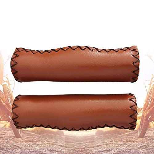 Brown Beach Cruiser Bike Bicycle Soft Synthetic Leather Handlebar Cover Grips Bar with End Cap and Needle