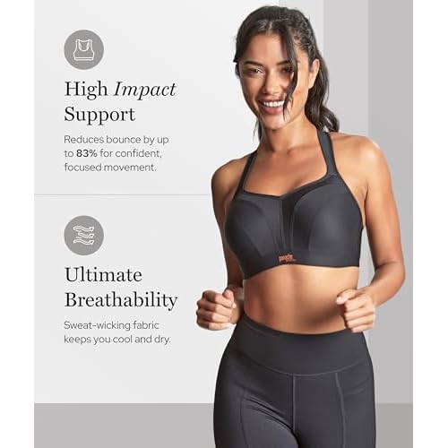 Panache Women's High Impact Underwire Sports Bra | Black 28F | Max Support, Moisture Wicking, Heavy Duty Sports Bra for Women