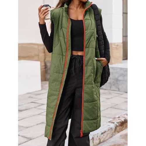 Cicy Bell Womens Long Quilted Puffer Vest Lightweight Sleeveless Winter Jackets Side Slit Packable Coats