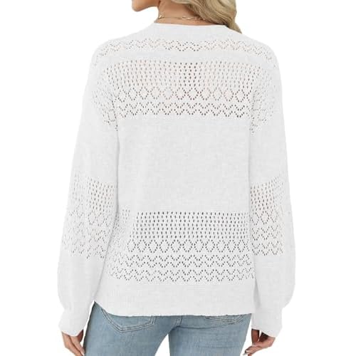 Lylinan Womens Sweaters Casual Boho Long Sleeve Shirts Crewneck Lightweight Crochet Tops Pullover Knit Sweater