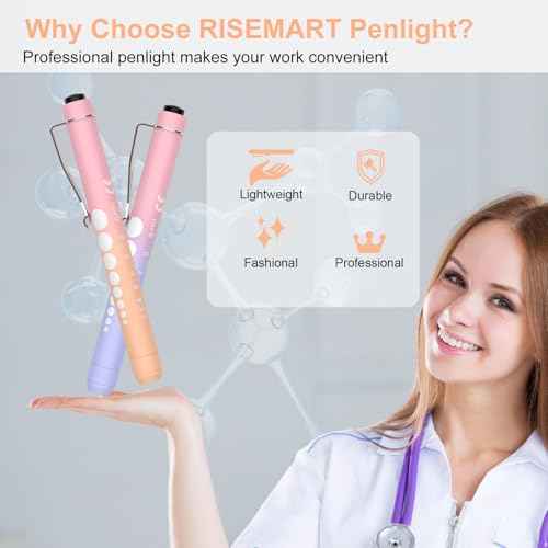 RISEMART Pen Light, Nurse Led Medical Penlight with Pupil Gauge for Nursing Students Doctors Black and Silver with Batteries