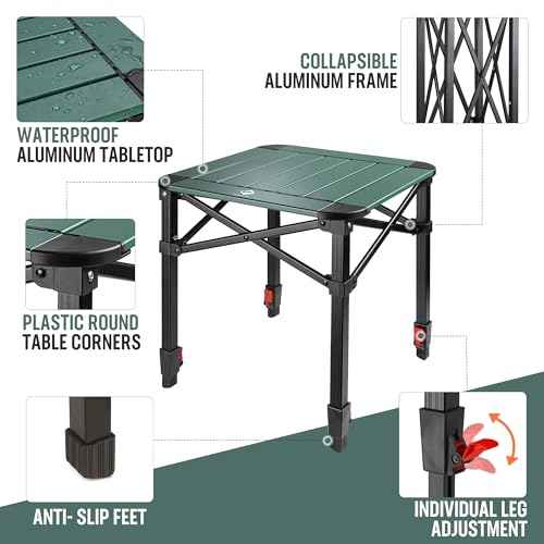 VILLEY Folding Camping Square Table with Carry Bag, Lightweight Aluminum Adjustable Square Table for Outdoor, Camping, Picnic, Backyards, BBQ (S)