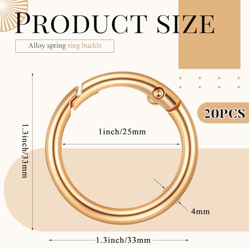 Zonon 20 Pcs 1 Inch Gold Spring O Rings, Key Ring Clip, Round O Clip for Keys, Buckle, Bags, Purses Replacement Purse Ring Hardware, Keychain Lanyard, Home Car Keyrings Attachment DIY Crafts