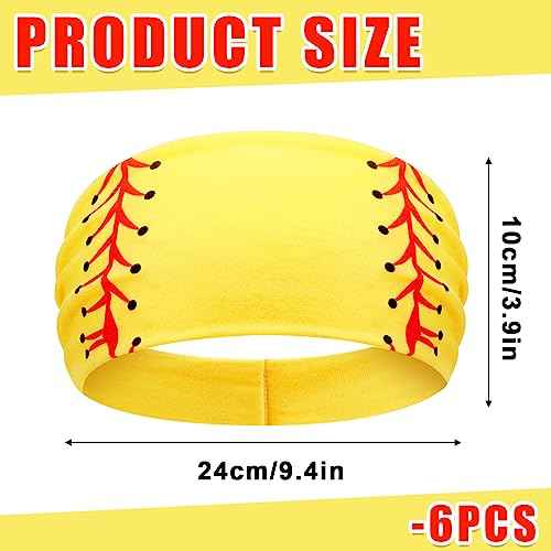 Zeyune 6 Pcs Softball Party Headband Softball Headband Yellow Breathable Elastic Head Wrap Adjustable Sweat Proof Hair Band Bandana Workout Headbands for Men and Women