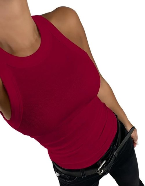 CHICME Women's Casual Ribbed Racerback Tank Top - Fitted Summer Shirt in Various Colors