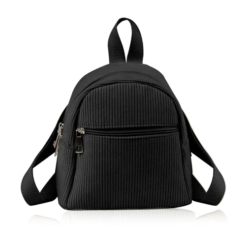 Cute Mini Backpacks, Corduroy Tiny Backpack Small Backpack for Women and Girls, Portable Ladies Backpacks (black)