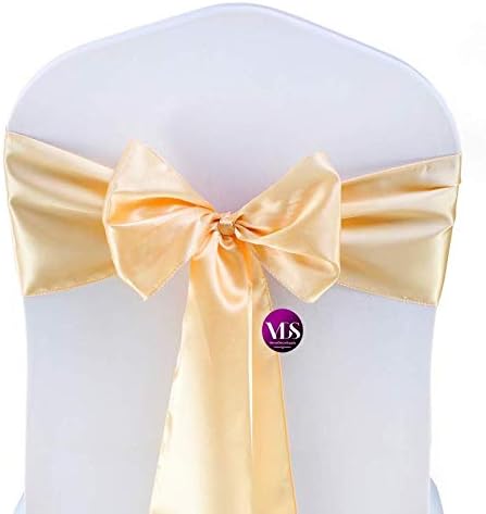VDS Satin Chair Sashes Chair Cover Back Tie Sateen Bows Ribbon for Wedding Birthday Graduation Engagement Ceremony Event Party Banquet Venue Hotel All Dining Chair Decoration (100PC) (Beige)