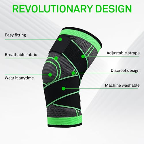 Adjustable Knee Sleeve with side stabilizers - Knee Compression Sleeve for Men & Women, Knee Brace for Meniscus Tear, Arthritis Pain, Running, Sports & Injury Recovery Knee Support