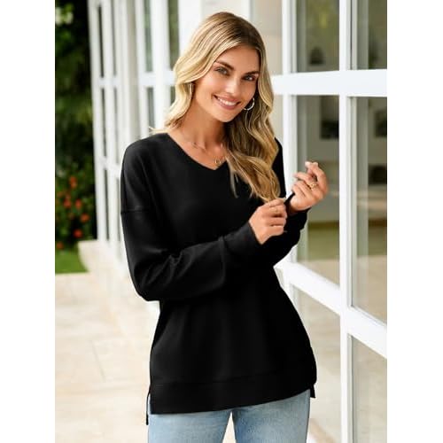 Glamaker Women's Long Sleeve V Neck Sweatshirt Air Essentials Soft Loose Pullover Sweatshirts