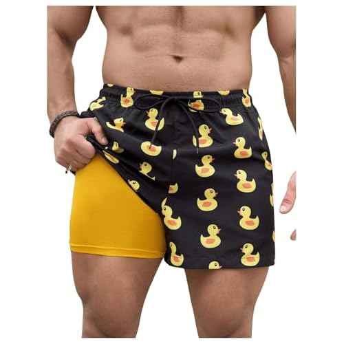 SHENHE Men's Swimming Trunks with Compression Lined Quick Dry Funny Swim Trunks Beach Shorts