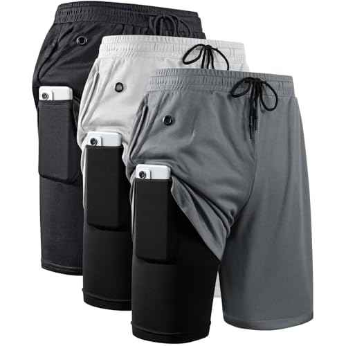 JWJ Men's 2 in 1 Workout Running Shorts 7 Inch Lightweight Athletic Gym Shorts with Compression Liner