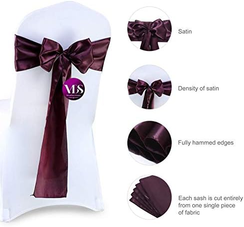 VDS Satin Chair Sashes Chair Cover Back Tie Sateen Bows Ribbon for Wedding Birthday Graduation Engagement Ceremony Event Party Banquet Venue Hotel All Dining Chair Decoration (200PC) (Plum)