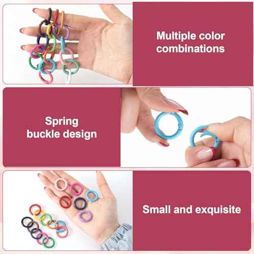 51Pcs 25mm Round Spring O Rings, Colorful Metal Carabiner Snap Buckle Clip Trigger DIY Accessories for Purse Keyrings Keychain Handbag Lanyard
