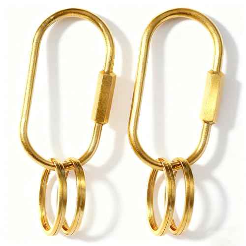2 Pack Gold Carabiner Key Rings ? Brass Clip with Screw Lock, Key Organizer with 4 Rings, Jewelry Charm Holder for Handbags, Keys & Accessories for Men and Women