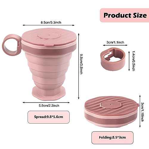 Pack of 2 foldable silicone cups, foldable travel cups with plastic lids, reusable portable cup set suitable for camping and hiking