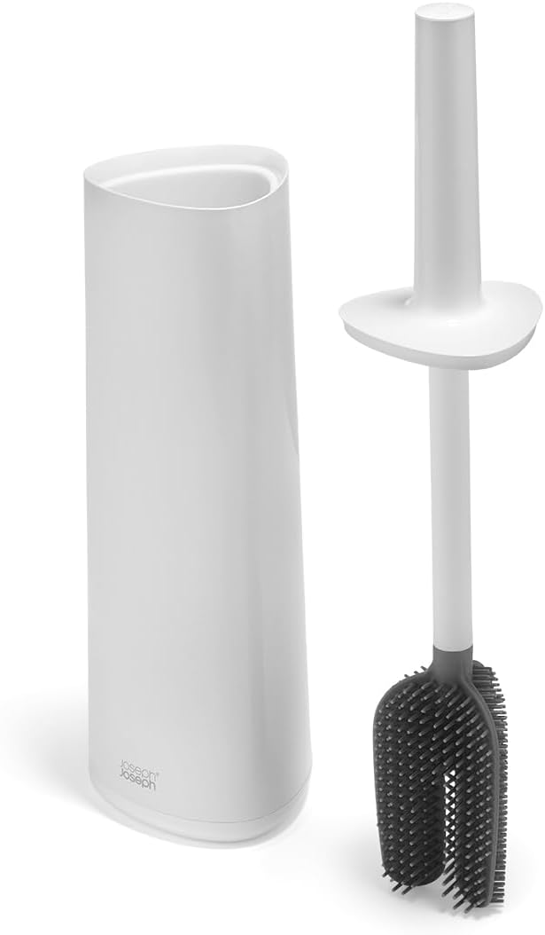 Joseph Joseph Flex 360 Silicone Toilet Brush & Holder, 360 Clean, Anti-Drip, Replaceable Head, White