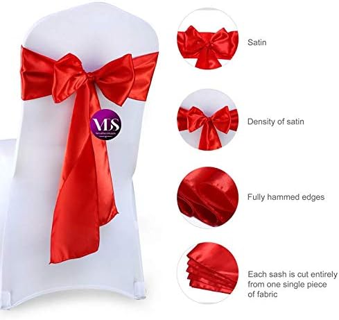 VDS Satin Chair Sashes Chair Cover Back Tie Sateen Bows Ribbon for Wedding Birthday Graduation Engagement Ceremony Event Party Banquet Venue Hotel All Dining Chair Decoration (25PC) (Red)