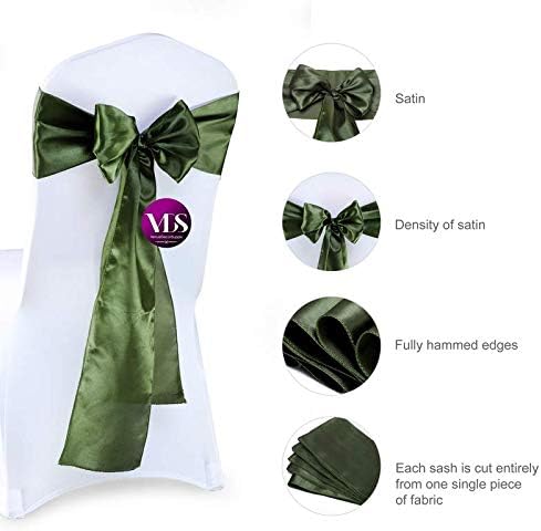 VDS Satin Chair Sashes Chair Cover Back Tie Sateen Bows Ribbon for Wedding Birthday Graduation Engagement Ceremony Event Party Banquet Venue Hotel All Dining Chair Decoration (100PC) (Olive Green)