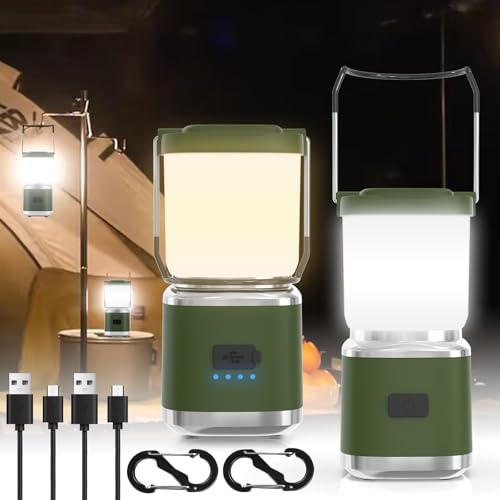 Portable Camping Lantern Rechargeable -4inch, 2000LM LED Camping Lights Lantern with Redlight&20Hours Runtime& Stepless Dimming, Hurricane Emergency Lights for Power Outages, Waterproof Camping Lamp