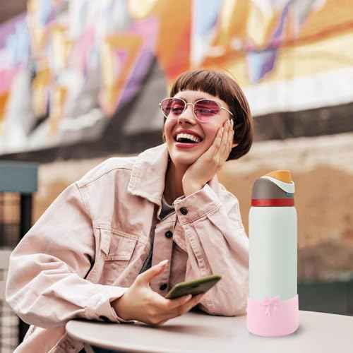 Glitter Bow Silicone Boot for Owala 32oz, Anti-Slip Protective Sleeve Bottom Bumper Protector for FreeSip, Twist, and Flip Stainless Steel Water Bottles Accessories, BPA Free