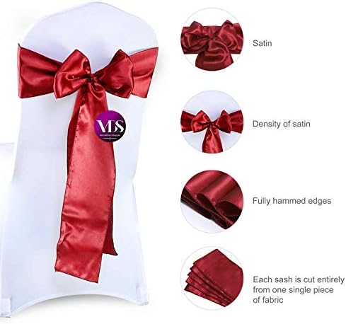 VDS Satin Chair Sashes Chair Cover Back Tie Sateen Bows Ribbon for Wedding Birthday Graduation Engagement Ceremony Event Party Banquet Venue Hotel All Dining Chair Decoration (200PC) (Apple Red)