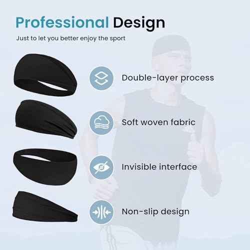 6PCS Moisture Wicking Men's Athletic Headbands - Sweat Head Bands for Sports, Running, Workout, Gym, Cycling, Football, Yoga